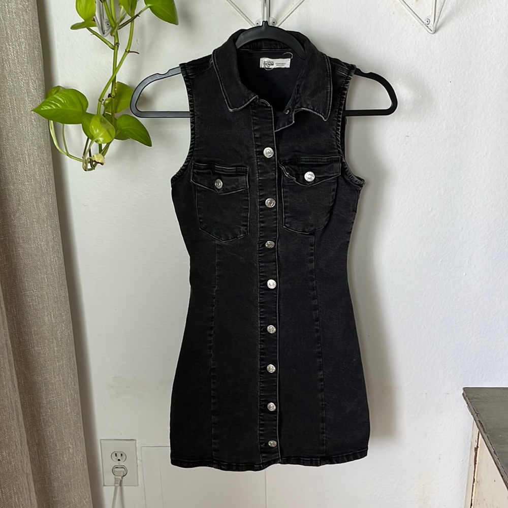 Zara by trafaluc button up sleeveless black denim dress size Small